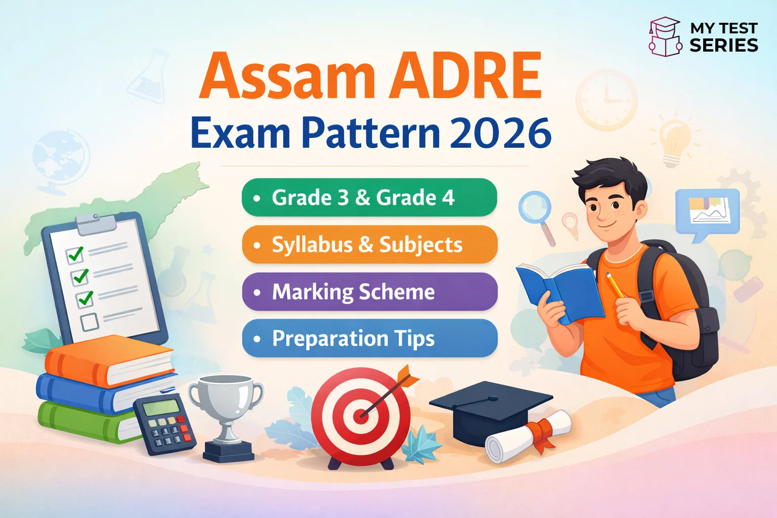Assam ADRE Exam Pattern 2026 – Grade 3 and Grade 4 Complete Guide Assam ADRE Exam Pattern 2026 for Grade 3 and Grade 4 showing syllabus, marking scheme, subjects, and preparation guide for Assam Direct Recruitment Exam