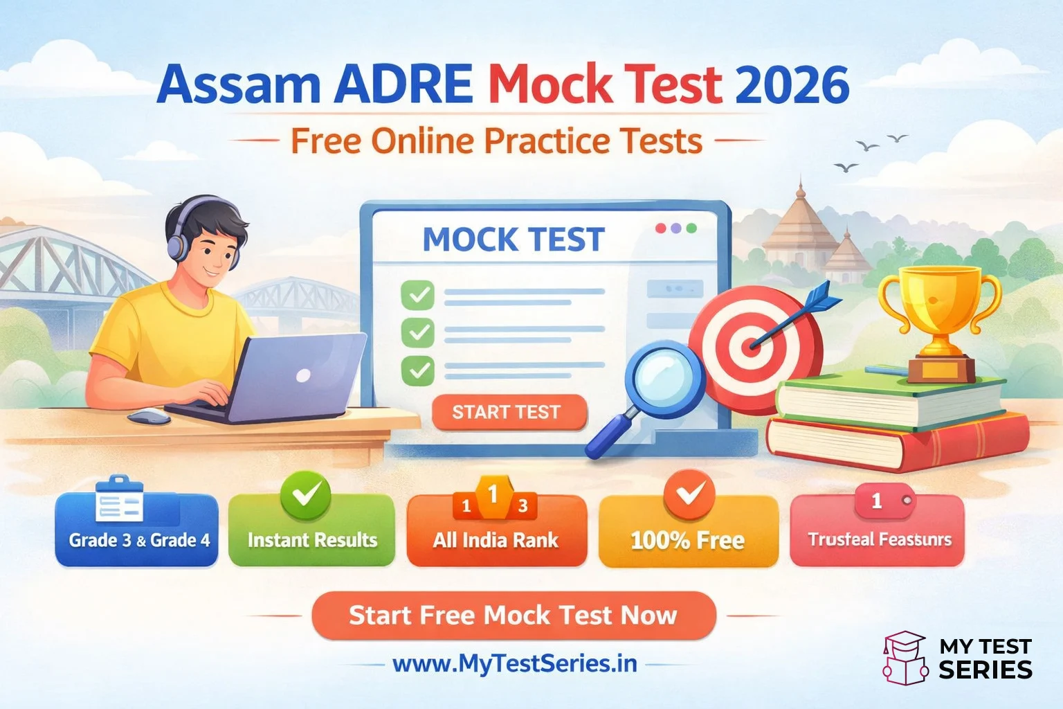 Assam ADRE Mock Test 2026 free online practice test for Grade 3 and Grade 4 exam preparation on MyTestSeries.in