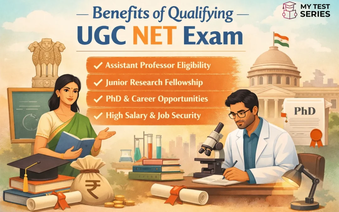 Benefits of qualifying UGC NET exam including Assistant Professor eligibility, Junior Research Fellowship, PhD admission, high salary and academic career opportunities in India