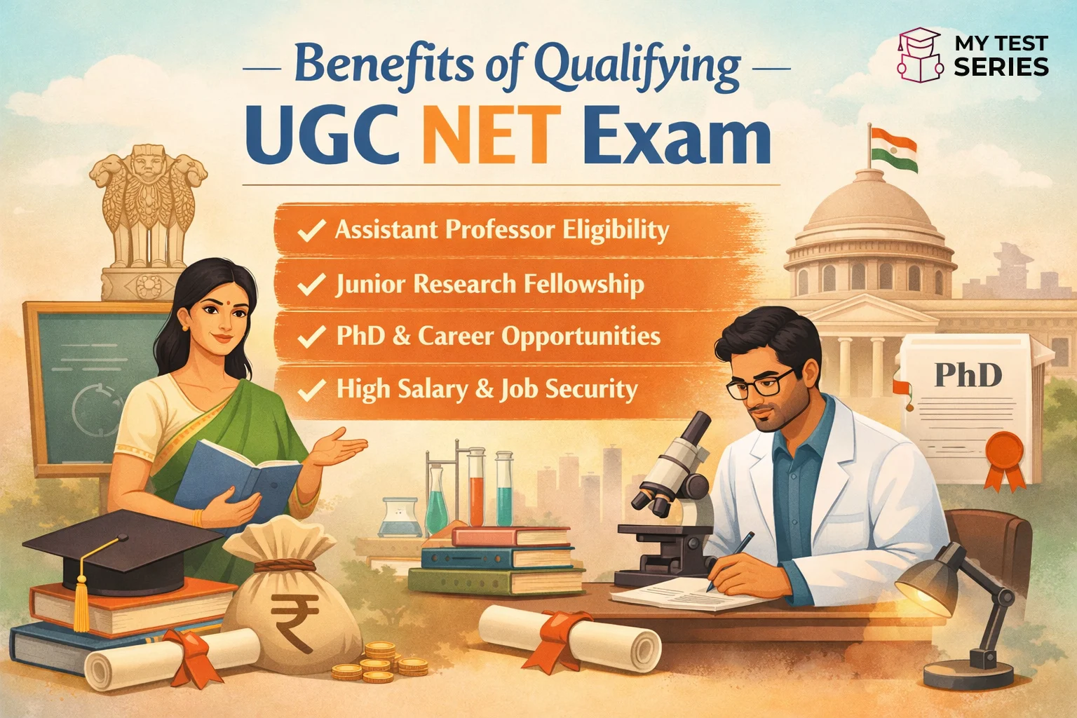 Benefits of Qualifying UGC NET Exam – Assistant Professor, JRF and Career Opportunities Benefits of qualifying UGC NET exam including Assistant Professor eligibility, Junior Research Fellowship, PhD admission, high salary and academic career opportunities in India