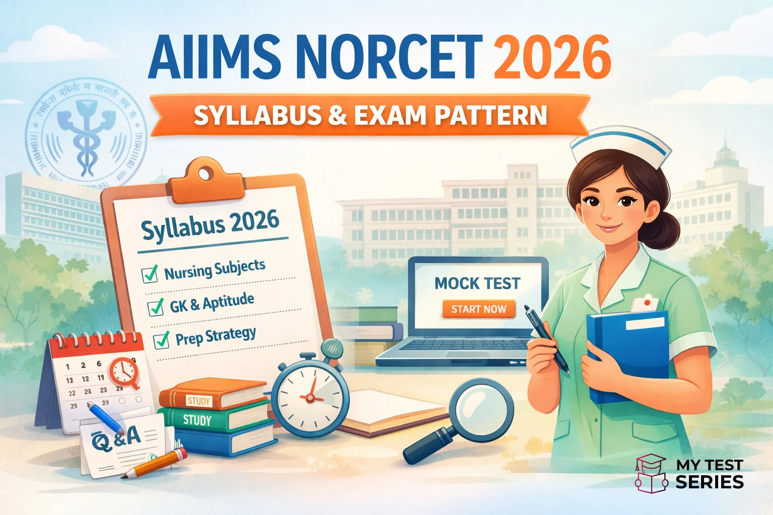 AIIMS NORCET 2026 syllabus and exam pattern for Nursing Officer exam including subject wise topics and preparation strategy