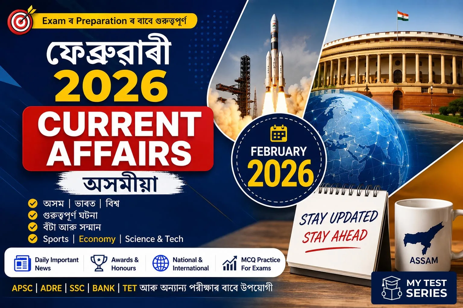 February 2026 Current Affairs Assamese – Assam, India & World Important GK for APSC, ADRE, SSC, TET Exams
