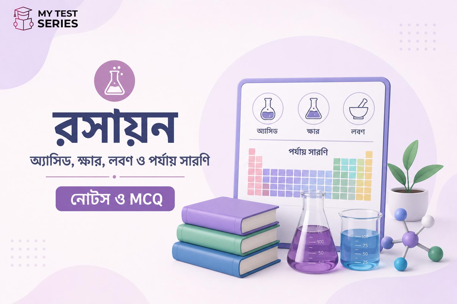 chemistry-acid-base-salt-periodic-table-mcq-bengali রসায়নবিজ্ঞান — অ্যাসিড, ক্ষার, লবণ ও পর্যায় সারণি MCQ বাংলায় | MyTestSeries