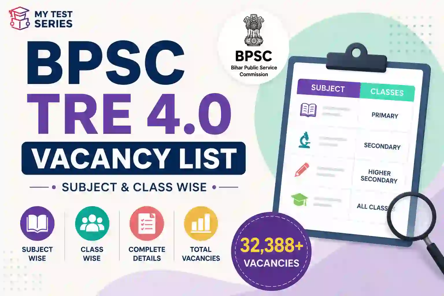 BPSC TRE 4.0 Vacancy List 2026 – Subject & Class Wise BPSC TRE 4.0 vacancy list 2026 subject wise and class wise