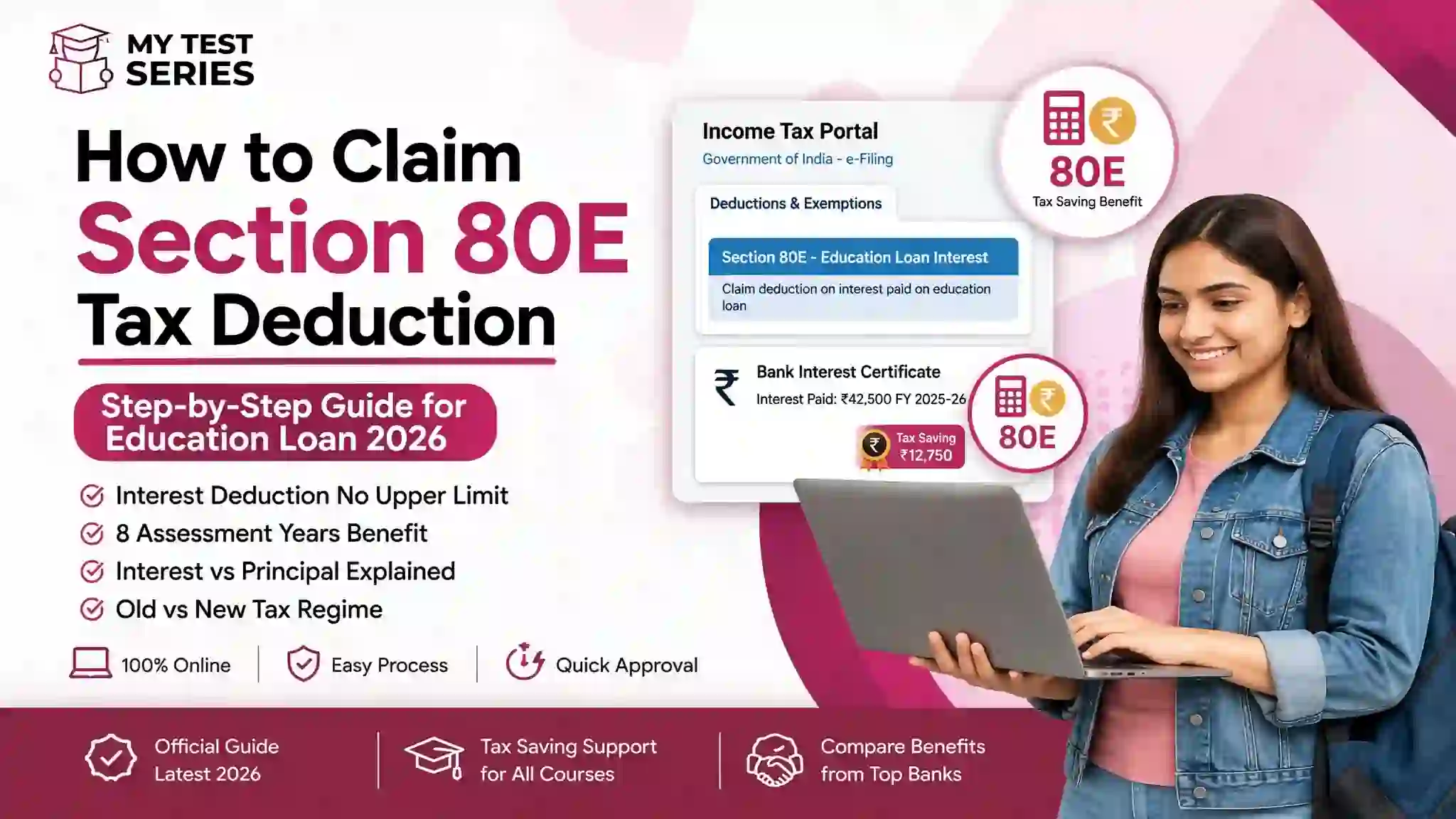 Section 80E Tax Deduction Guide – Education Loan Interest How to Claim Section 80E Tax Deduction on Education Loan Interest 2026 - 8 years benefit old vs new regime explained