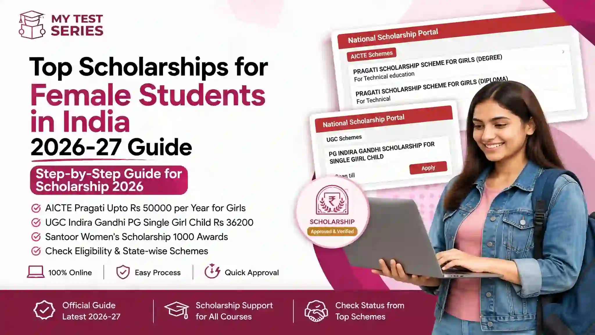 Top Scholarships for Female Students in India 2026-27 Guide - AICTE Pragati Rs 50000 UGC Indira Gandhi Rs 36200 Santoor Women's Scholarship