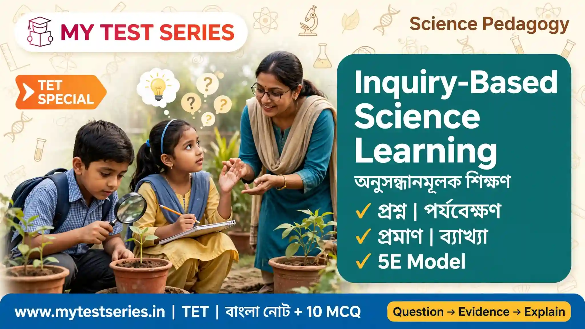 Anusandhanmulak Bigyan Shikkhon – Inquiry Based Learning অনুসন্ধানমূলক বিজ্ঞান শিক্ষণ - Inquiry-Based Science Learning - প্রশ্ন পর্যবেক্ষণ প্রমাণ ব্যাখ্যা 5E Model - TET বাংলা নোট