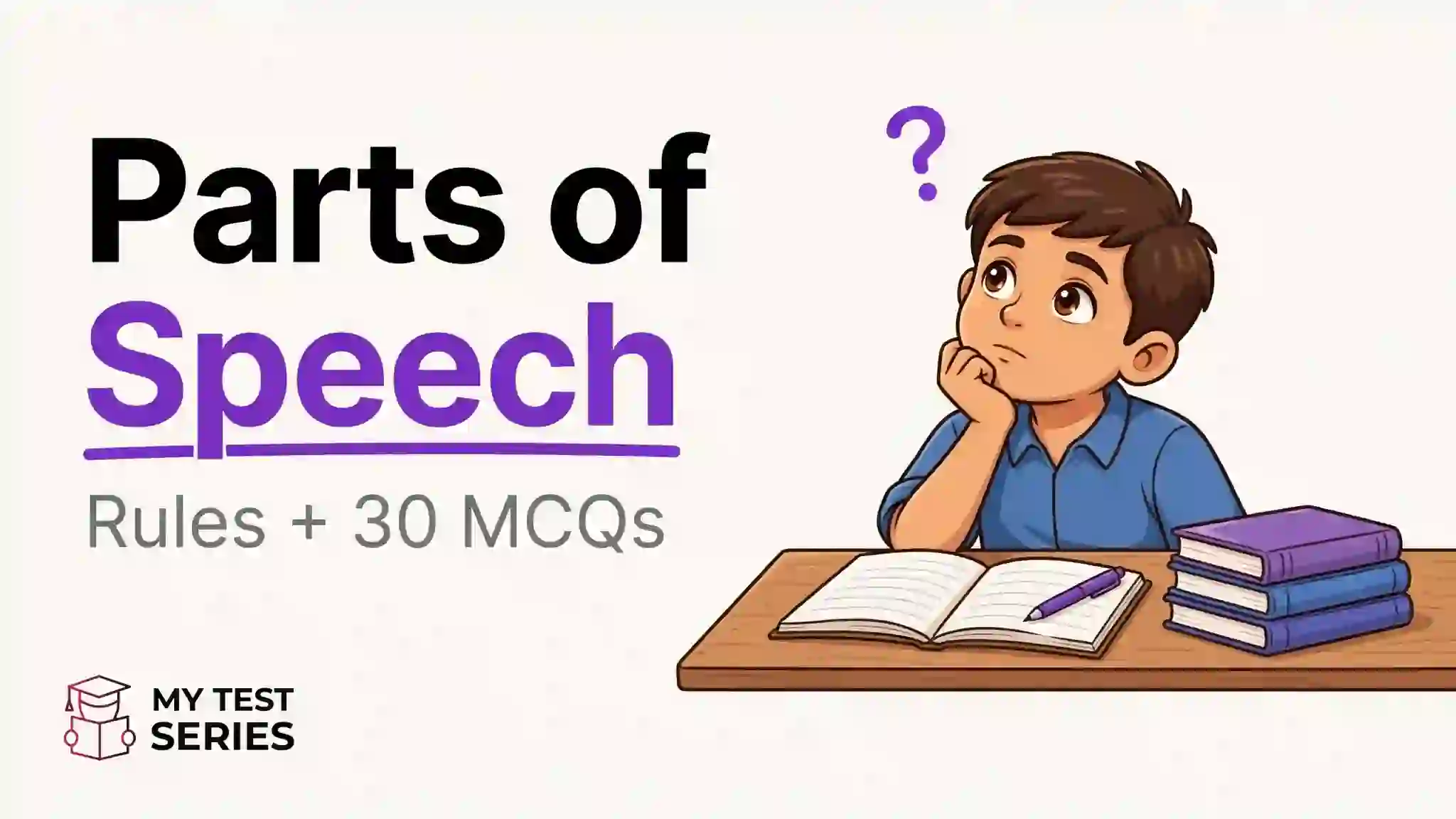 Parts of Speech Rules with MCQ – Complete Grammar Guide Parts of Speech Rules with MCQ - 8 Types Noun Pronoun Adjective Verb for Competitive Exams
